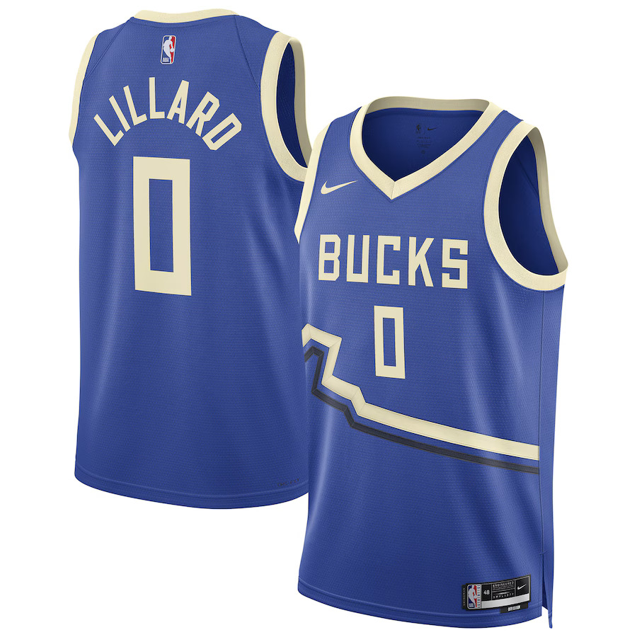 Men Milwaukee Bucks #0 Damian Lillard Nike Royal City Edition 2024-25 Swingman Player NBA Jersey->philadelphia 76ers->NBA Jersey